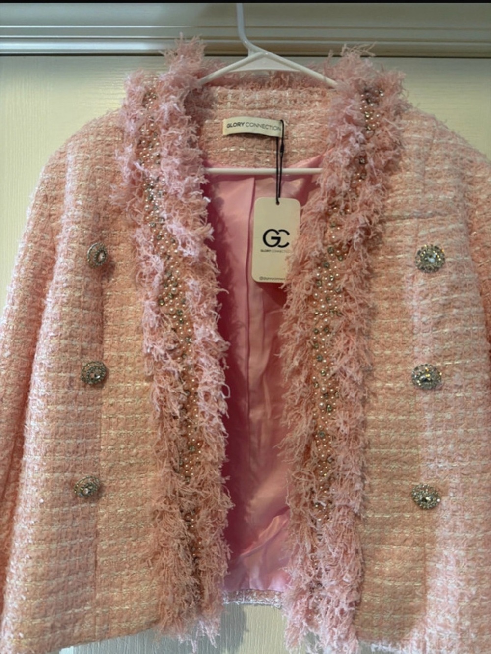 Pink Tweed Fringe Embellished Jacket